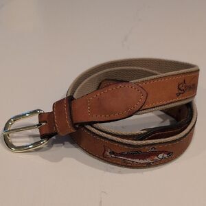 Men's World Wide Sportsman Brown Leather Belt Embroidered Redfish Size 38